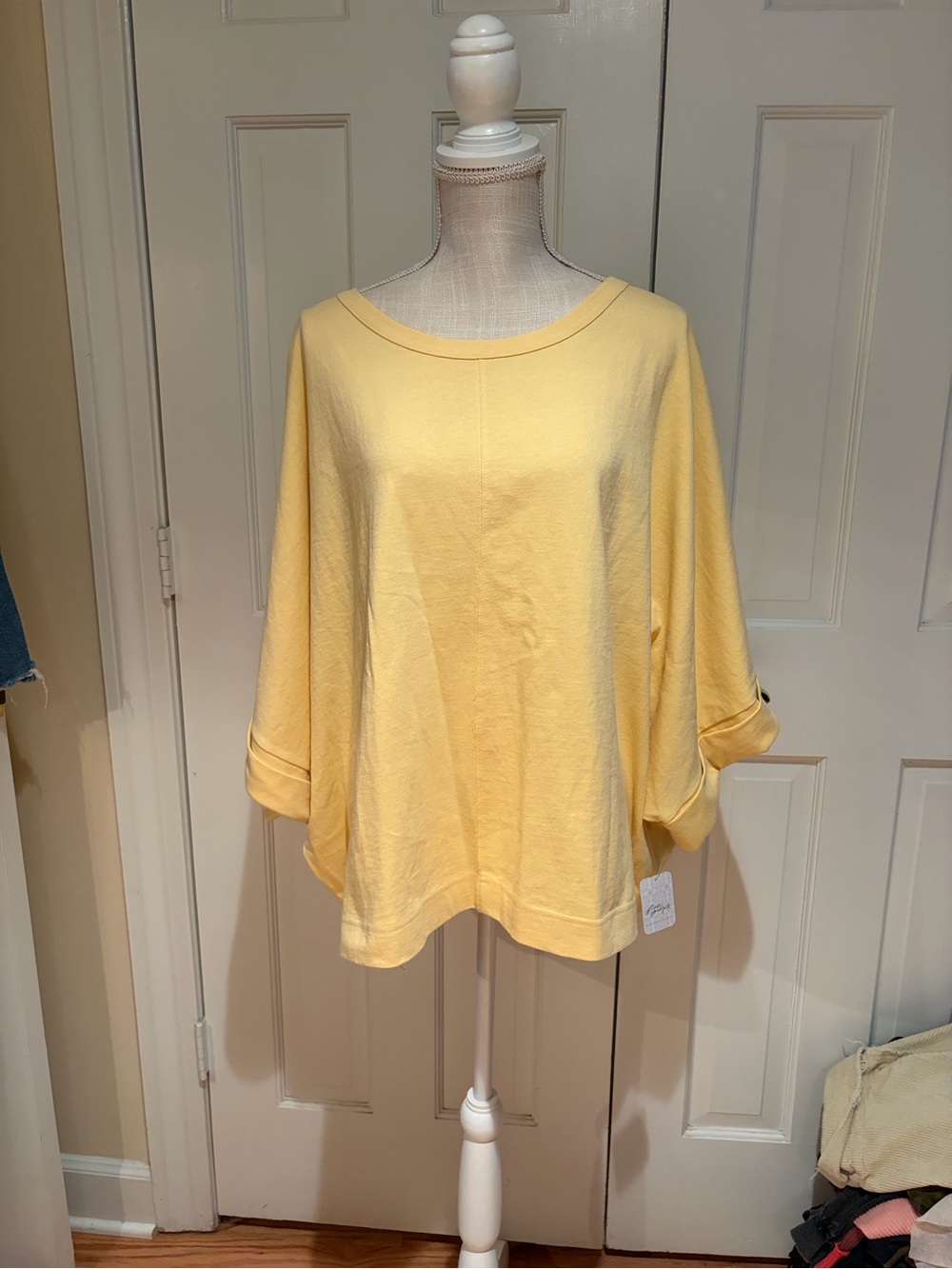 Free People Soft Yellow Boatneck Oversized Top. NWT. Size  XL
